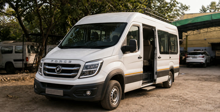 Tempo Traveller in the SureRide yard, Jaipur